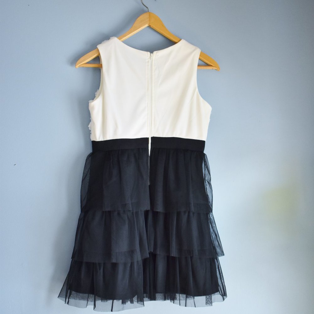 Black & White Floral Ruffle Dress Size 14 - Picture 2 of 6